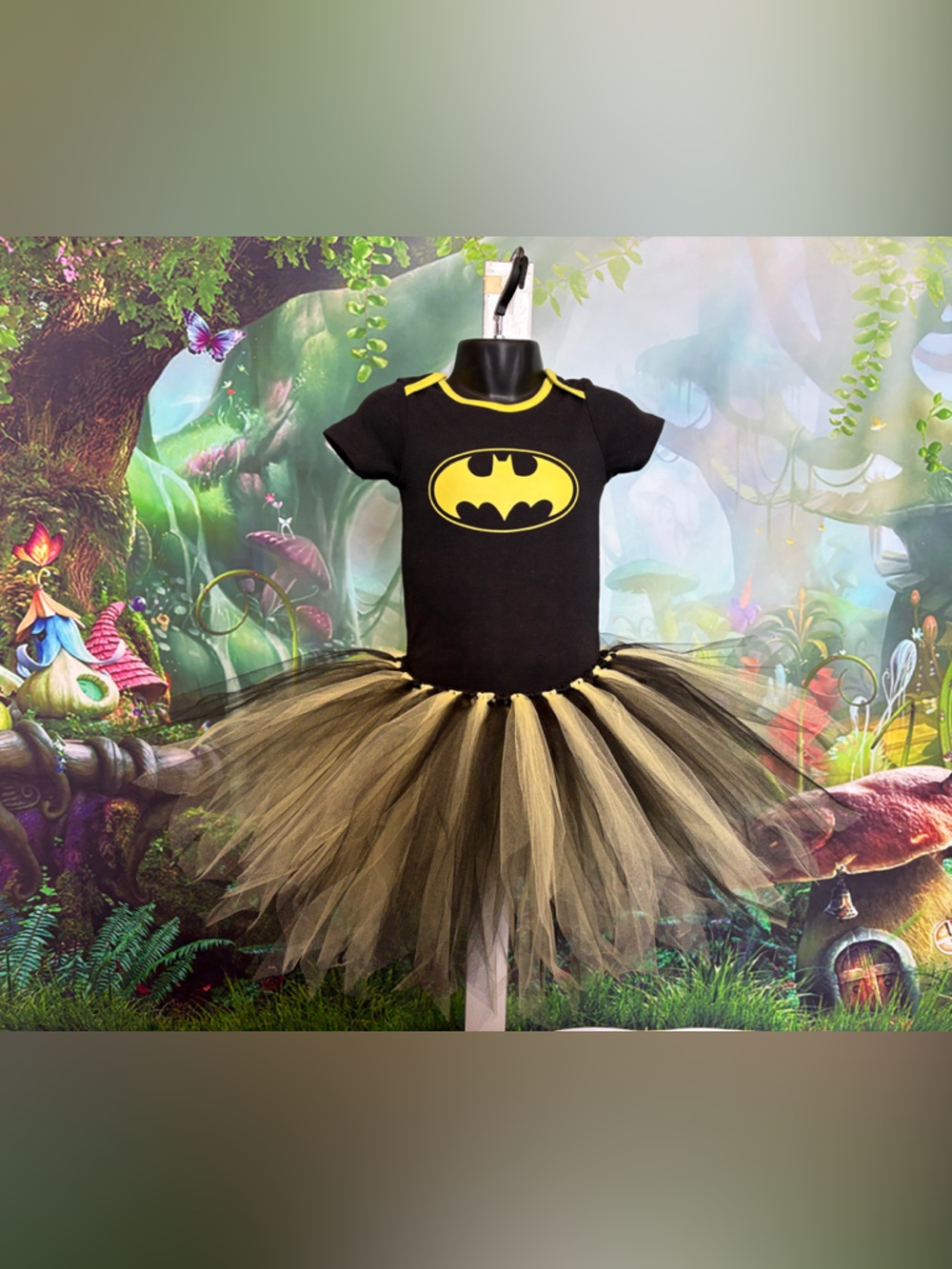 Children's Batman Shirt and Tulle Skirt  - Black & Yellow